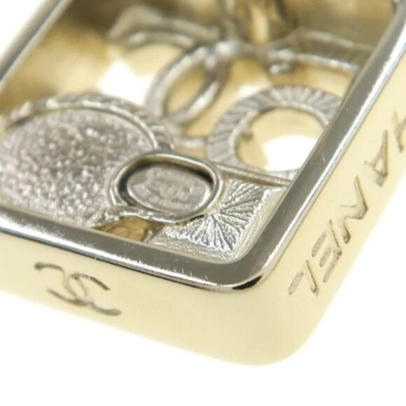 CHANEL CC Logos Rhinestone Pearl No.5 Square Stud Earrings Gold Tone - Picture 5 of 9